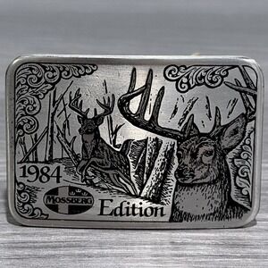 Vintage Mossberg 1984 Edition Belt Buckle Silver Tone Deer Deer Hunting Etched